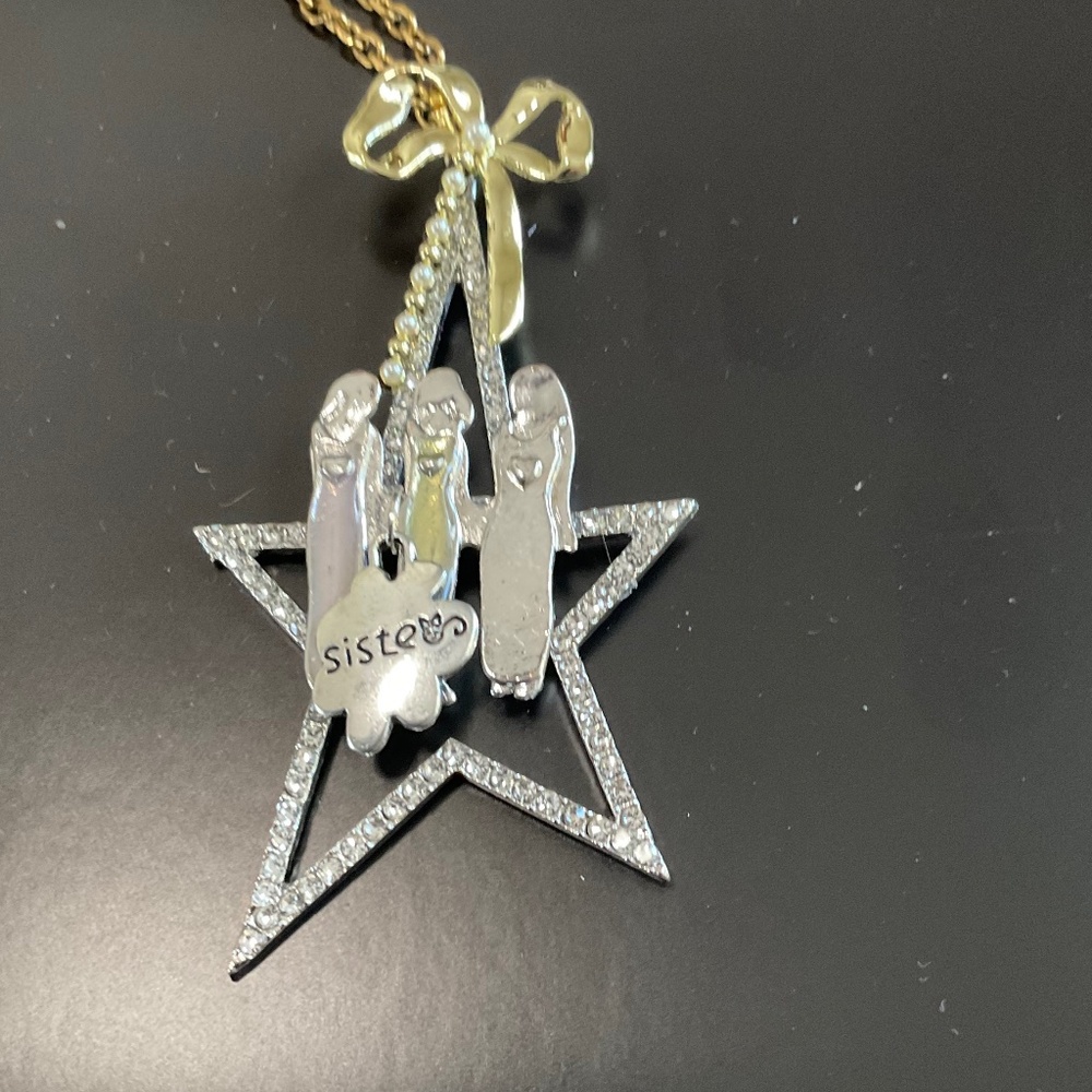 Three Sisters in Rhinestone Star/Silver Tone necklace w/Gold Plate Chain
